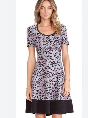 kate spade Grey Leopard-Print Knit Dress with Pink and Black Accents